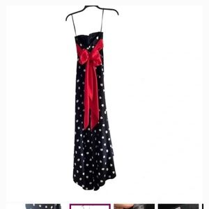 Jovani NWT Strapless Polka Dot Red Bow Formal Dress